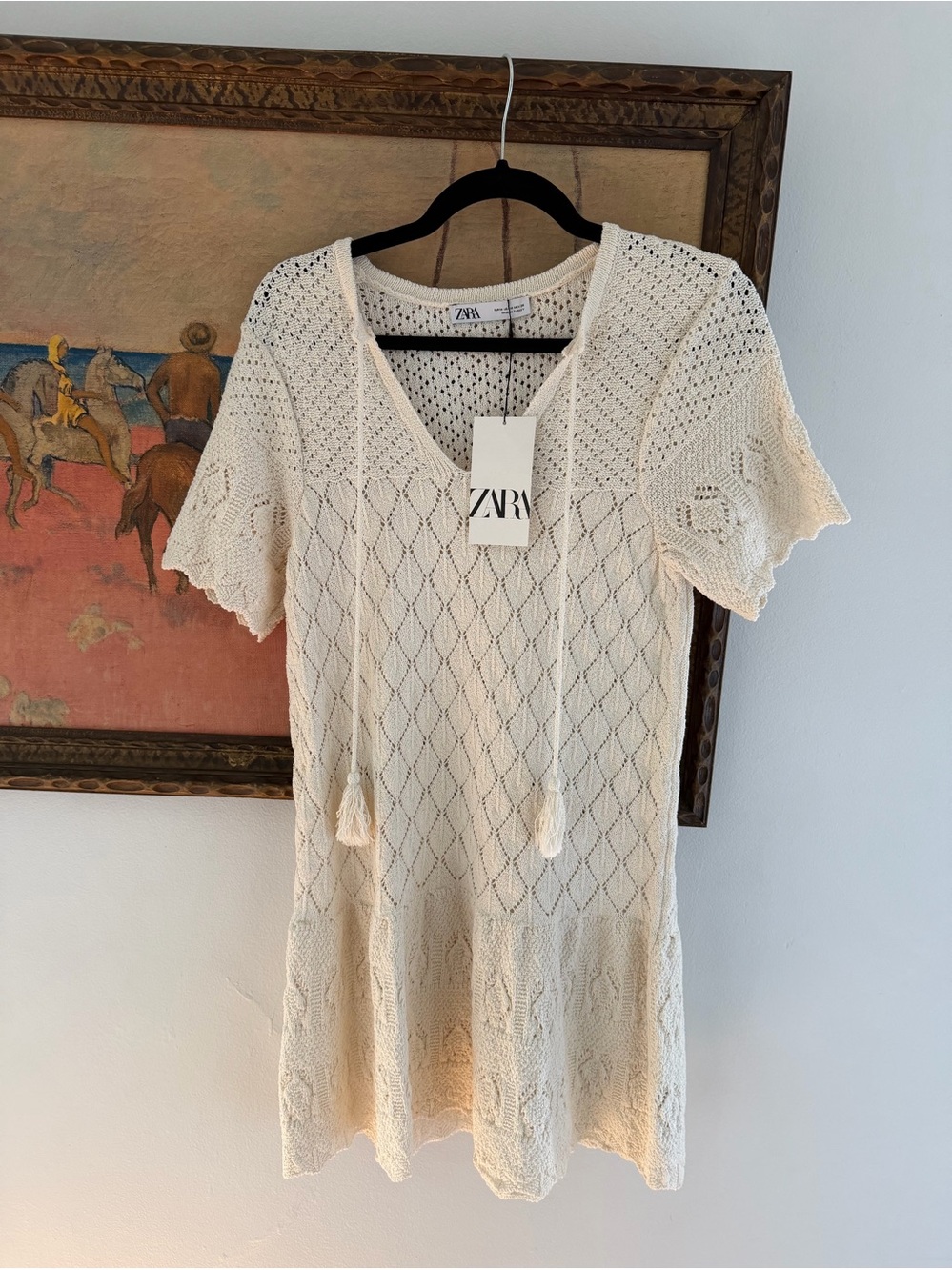 ZARA Cream Knit Short-Sleeve V-Neck Dress Top NWT